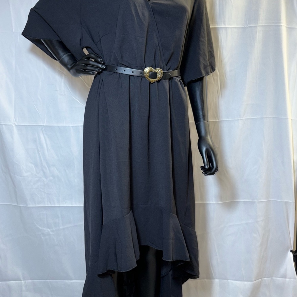 BloomChic Black High Low Dress with Heart Buckle